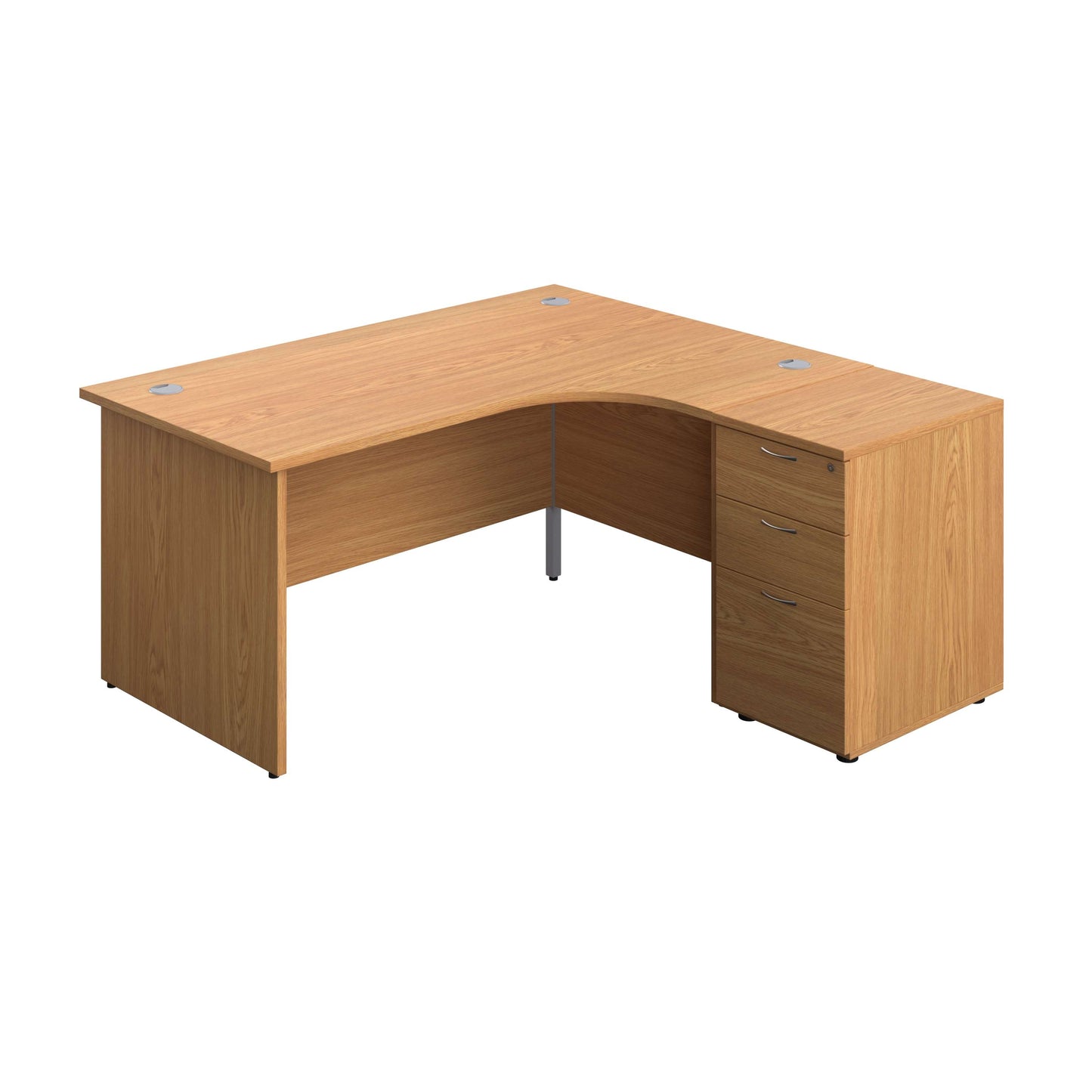 Panel Right Hand Radial Desk + 3 Drawer Desk High Pedestal Bundle (FSC) | 600 Deep Pedestal | 1600X1200 | Nova Oak/Nova Oak