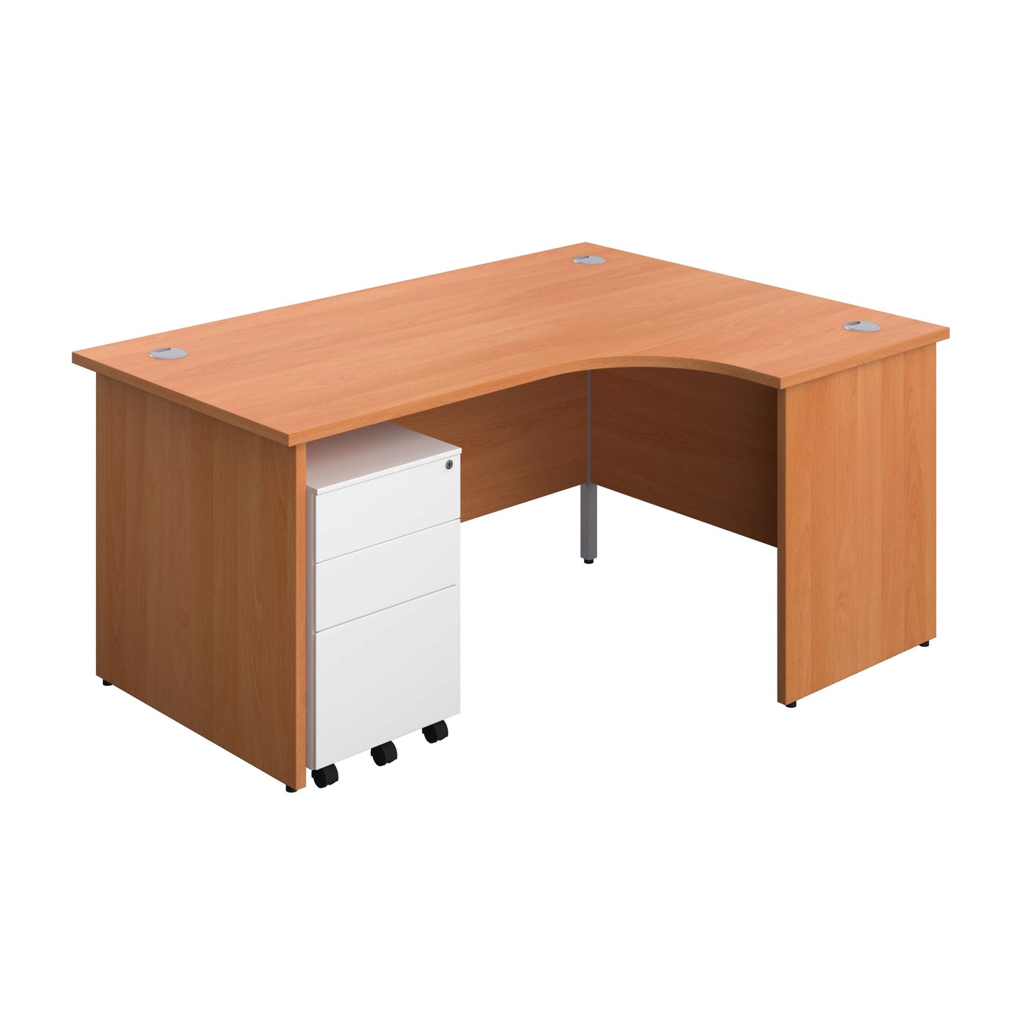 Panel Right Hand Radial Desk + 3 Drawer Steel Mobile Pedestal Bundle (FSC) | 1600X1200 | Beech/White