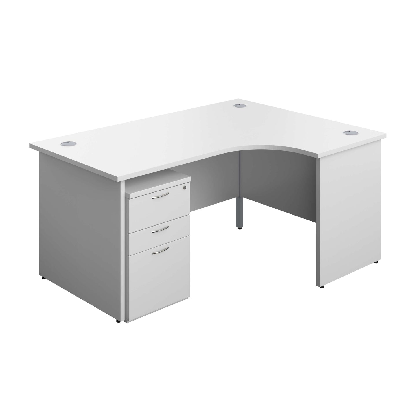 Panel Right Hand Radial Desk + 3 Drawer Under Desk Pedestal Bundle (FSC) | 1600X1200 | White/White