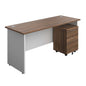 Panel Plus Rectangular Desk + 2 Drawer Mobile Pedestal Bundle (FSC) | 1600X600 | Dark Walnut/White