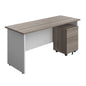 Panel Plus Rectangular Desk + 2 Drawer Mobile Pedestal Bundle (FSC) | 1600X600 | Grey Oak/White