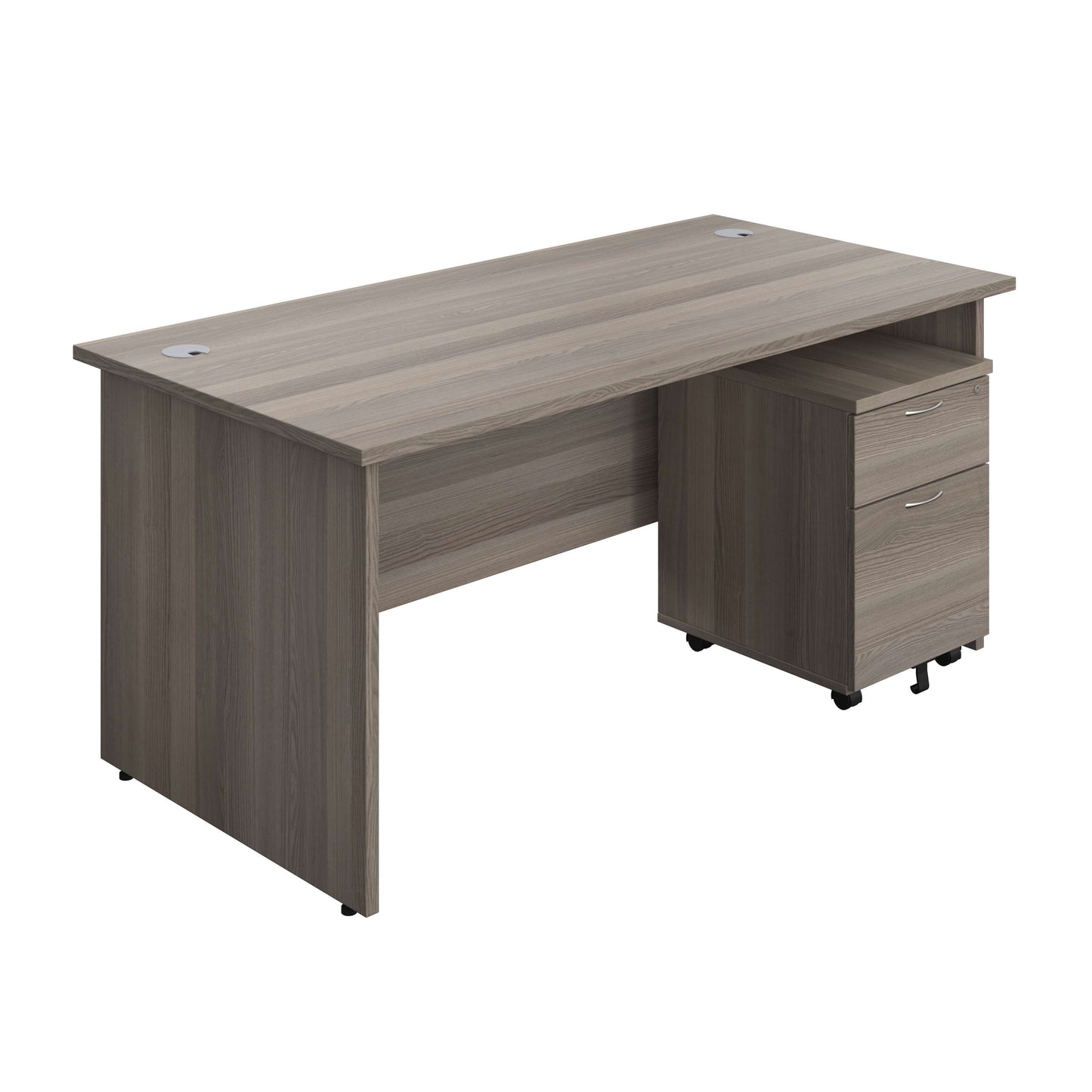 Panel Rectangular Desk + 2 Drawer Mobile Pedestal Bundle (FSC) | 1600X800 | Grey Oak/Grey Oak