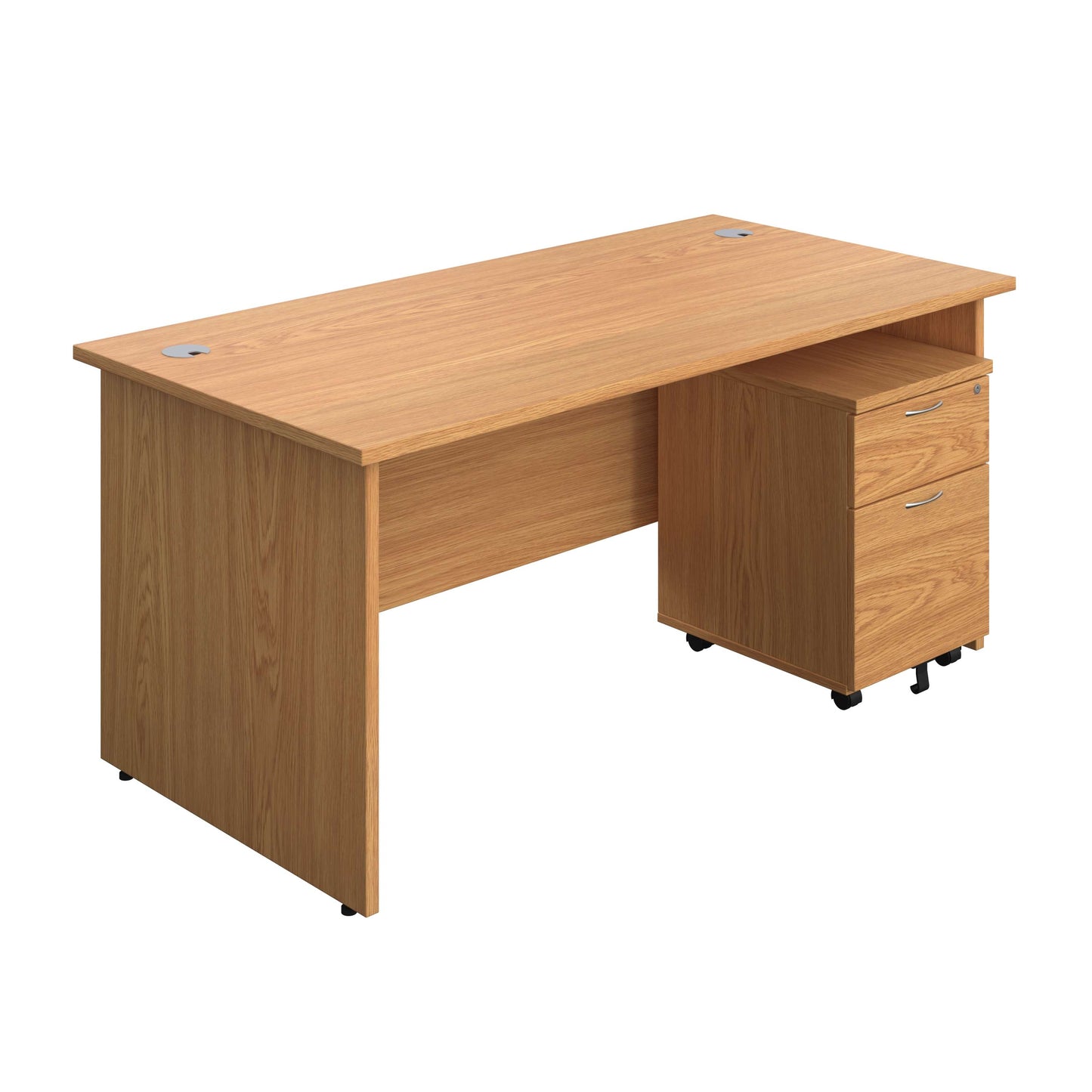 Panel Rectangular Desk + 2 Drawer Mobile Pedestal Bundle (FSC) | 1600X800 | Nova Oak/Nova Oak