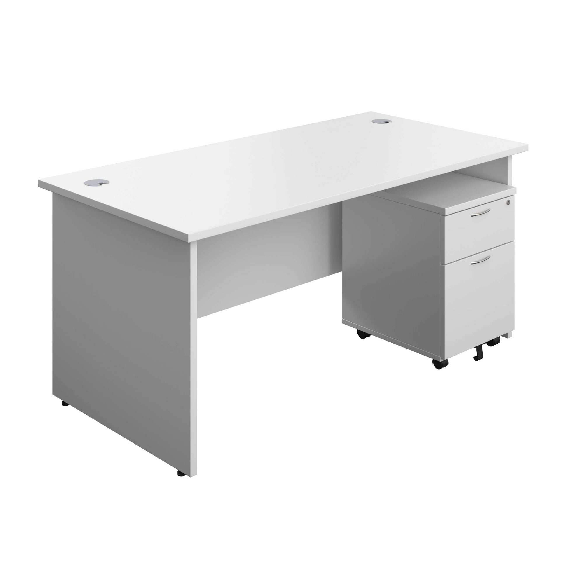 Panel Rectangular Desk + 2 Drawer Mobile Pedestal Bundle (FSC) | 1600X800 | White/White