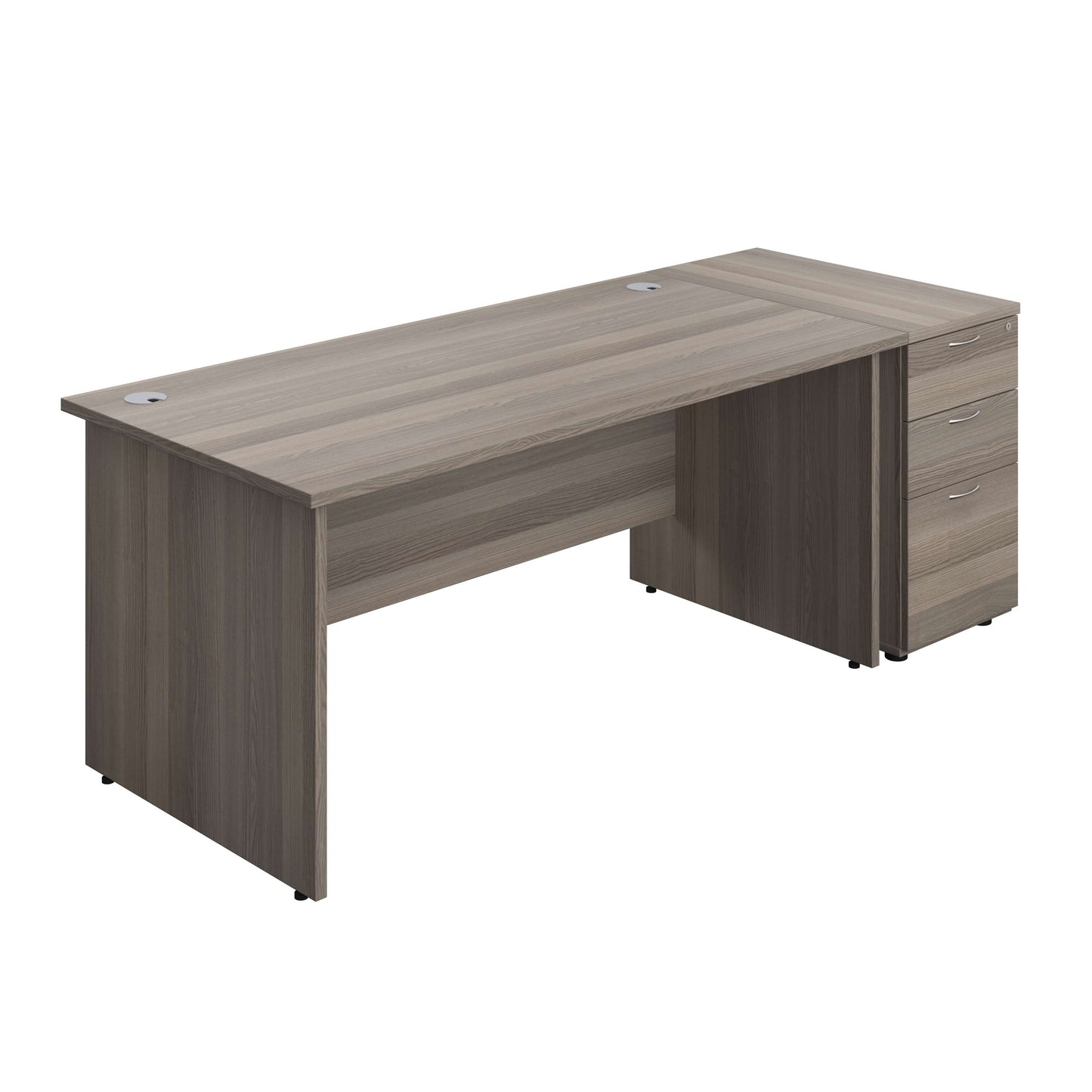 Panel Rectangular Desk + 3 Drawer Desk High Pedestal Bundle (FSC) | 1600X800 | Grey Oak/Grey Oak