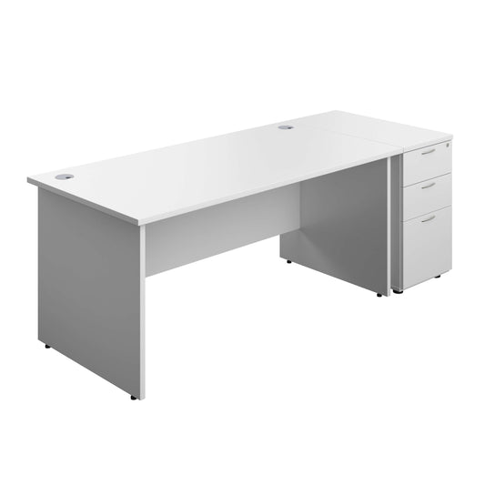 Panel Rectangular Desk + 3 Drawer Desk High Pedestal Bundle (FSC) | 1600X800 | White/White