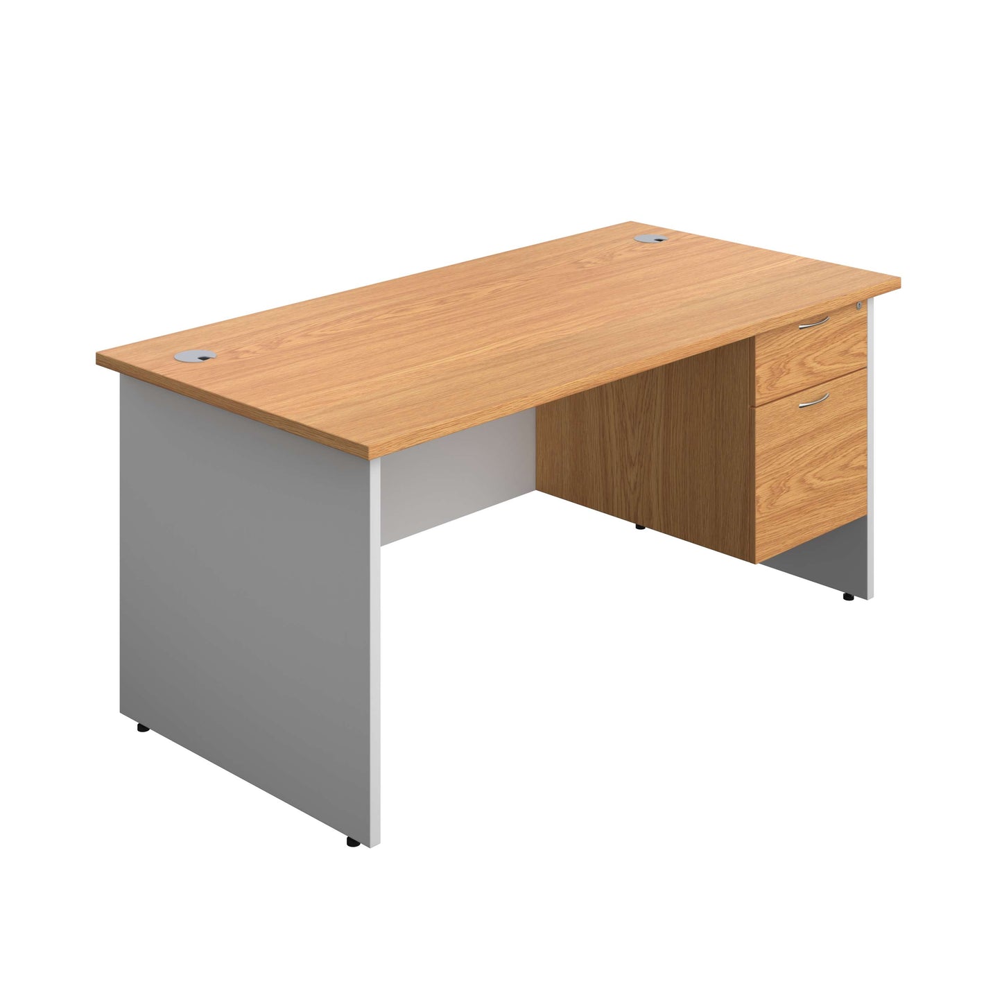 Panel Plus Rectangular Desk + 2 Drawer Fixed Pedestal Bundle (FSC) | 1600X800 | Nova Oak/White