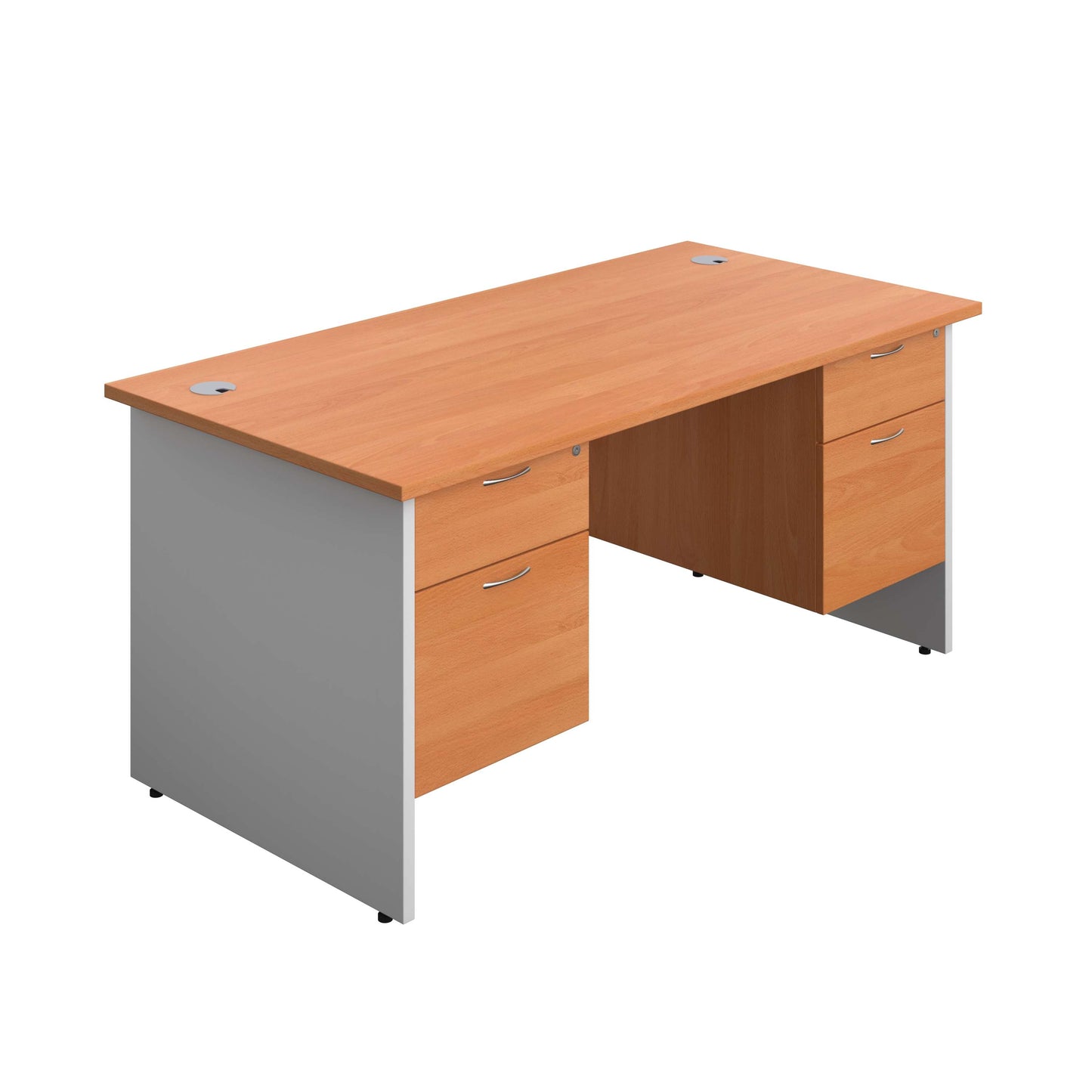 Panel Plus Rectangular Desk + 2 X 2 Drawer Fixed Pedestal Bundle (FSC) | 1600X800 | Beech/White