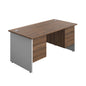 Panel Plus Rectangular Desk + 2 X 2 Drawer Fixed Pedestal Bundle (FSC) | 1600X800 | Dark Walnut/White