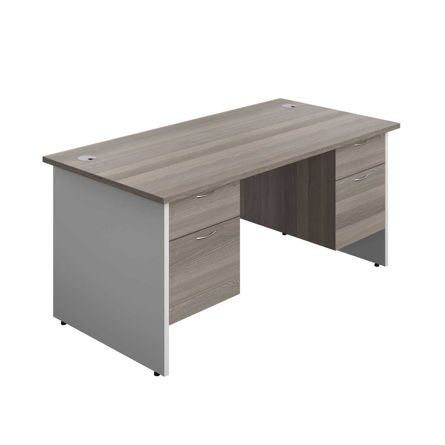 Panel Plus Rectangular Desk + 2 X 2 Drawer Fixed Pedestal Bundle (FSC) | 1600X800 | Grey Oak/White