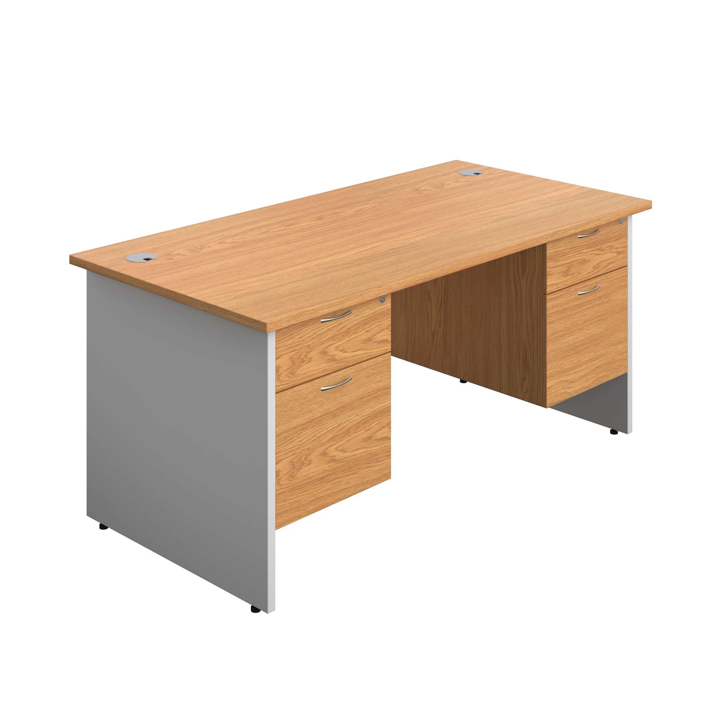 Panel Plus Rectangular Desk + 2 X 2 Drawer Fixed Pedestal Bundle (FSC) | 1600X800 | Nova Oak/White