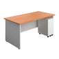 Panel Plus Rectangular Desk + 3 Drawer Slimline Steel Pedestal Bundle (FSC) | 1600X800 | Beech/White