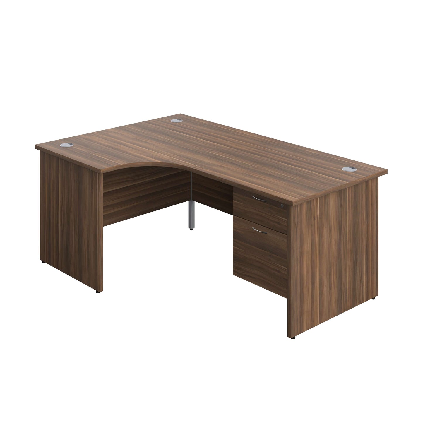 Panel Left Hand Radial Desk + 2 Drawer Fixed Pedestal Bundle (FSC) | 1800X1200 | Dark Walnut/Dark Walnut