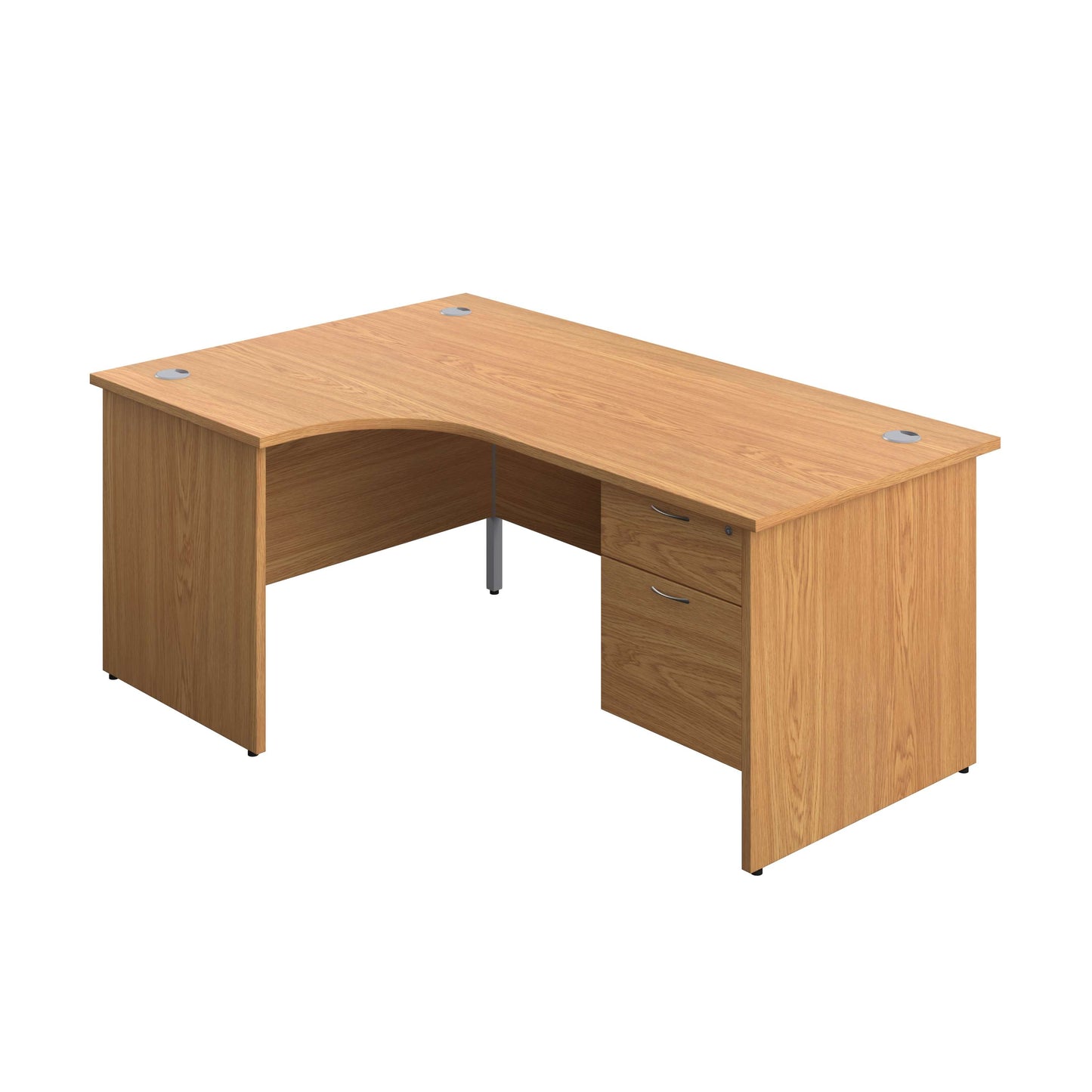 Panel Left Hand Radial Desk + 2 Drawer Fixed Pedestal Bundle (FSC) | 1800X1200 | Nova Oak/Nova Oak