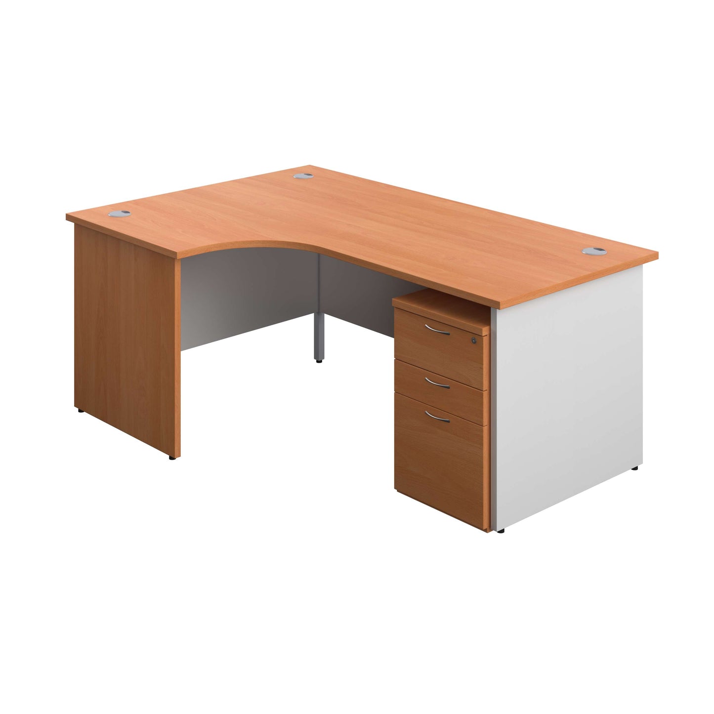 Panel Plus Left Radial Desk + 3 Drawer High Mobile Pedestal Bundle (FSC) | 1800X1200 | Beech/White