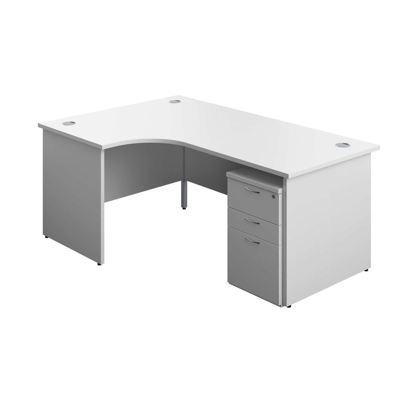 Panel Left Hand Radial Desk + 3 Drawer High Mobile Pedestal Bundle (FSC) | 1800X1200 | White/White