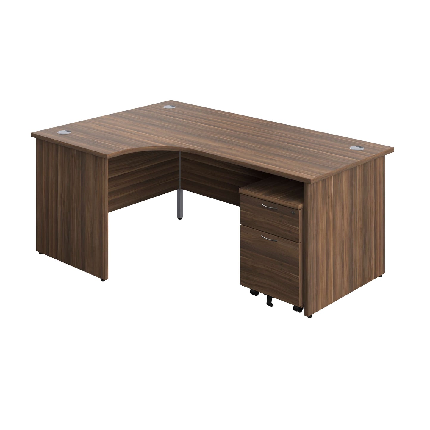 Panel Left Hand Radial Desk + 2 Drawer Mobile Pedestal Bundle (FSC) | 1800X1200 | Dark Walnut/Dark Walnut