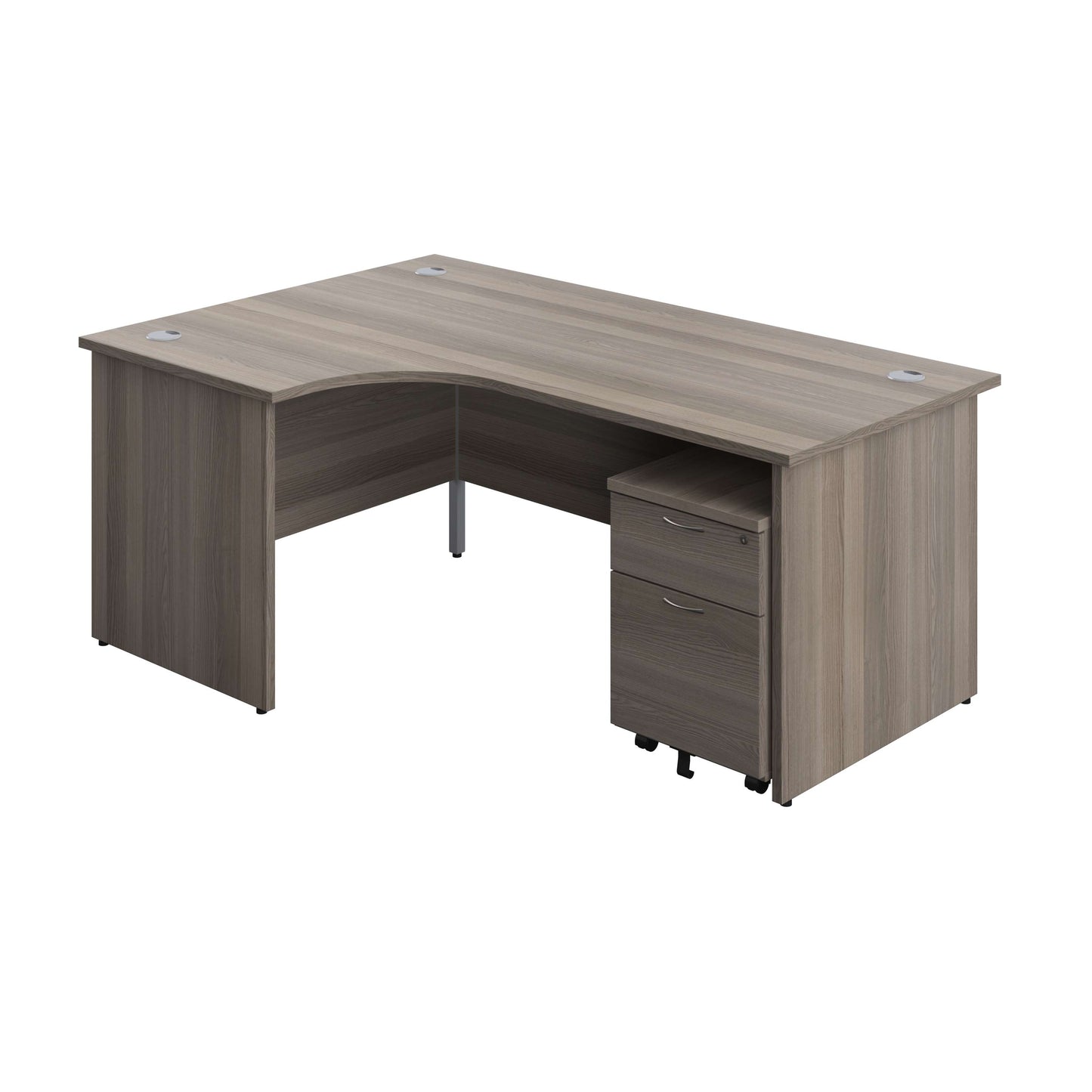 Panel Left Hand Radial Desk + 2 Drawer Mobile Pedestal Bundle (FSC) | 1800X1200 | Grey Oak/Grey Oak