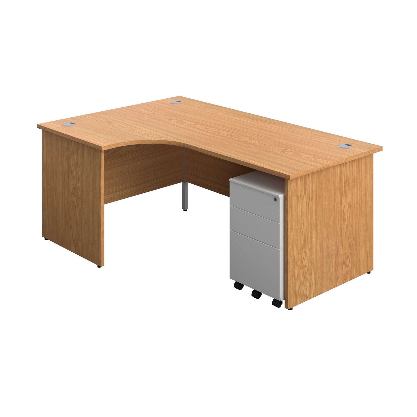 Panel Left Hand Radial Desk + 3 Drawer Steel Mobile Pedestal Bundle (FSC) | 1800X1200 | Nova Oak/White