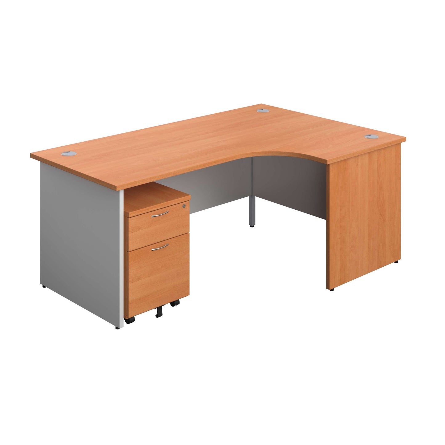 Panel Plus Right Radial Desk + 2 Drawer Mobile Pedestal Bundle (FSC) | 1800X1200 | Beech/White