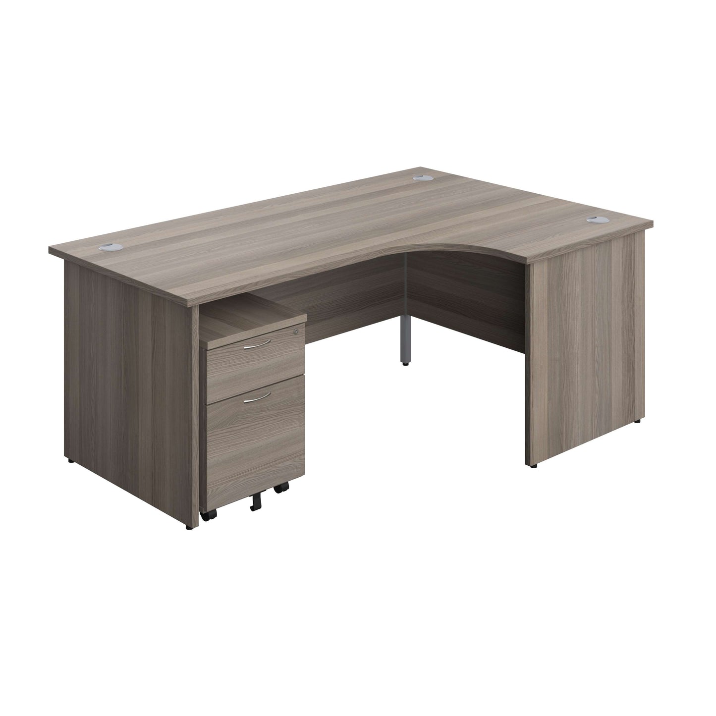 Panel Right Hand Radial Desk + 2 Drawer Mobile Pedestal Bundle (FSC) | 1800X1200 | Grey Oak/Grey Oak