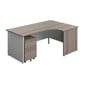 Panel Plus Right Radial Desk + 2 Drawer Mobile Pedestal Bundle (FSC) | 1800X1200 | Grey Oak/White