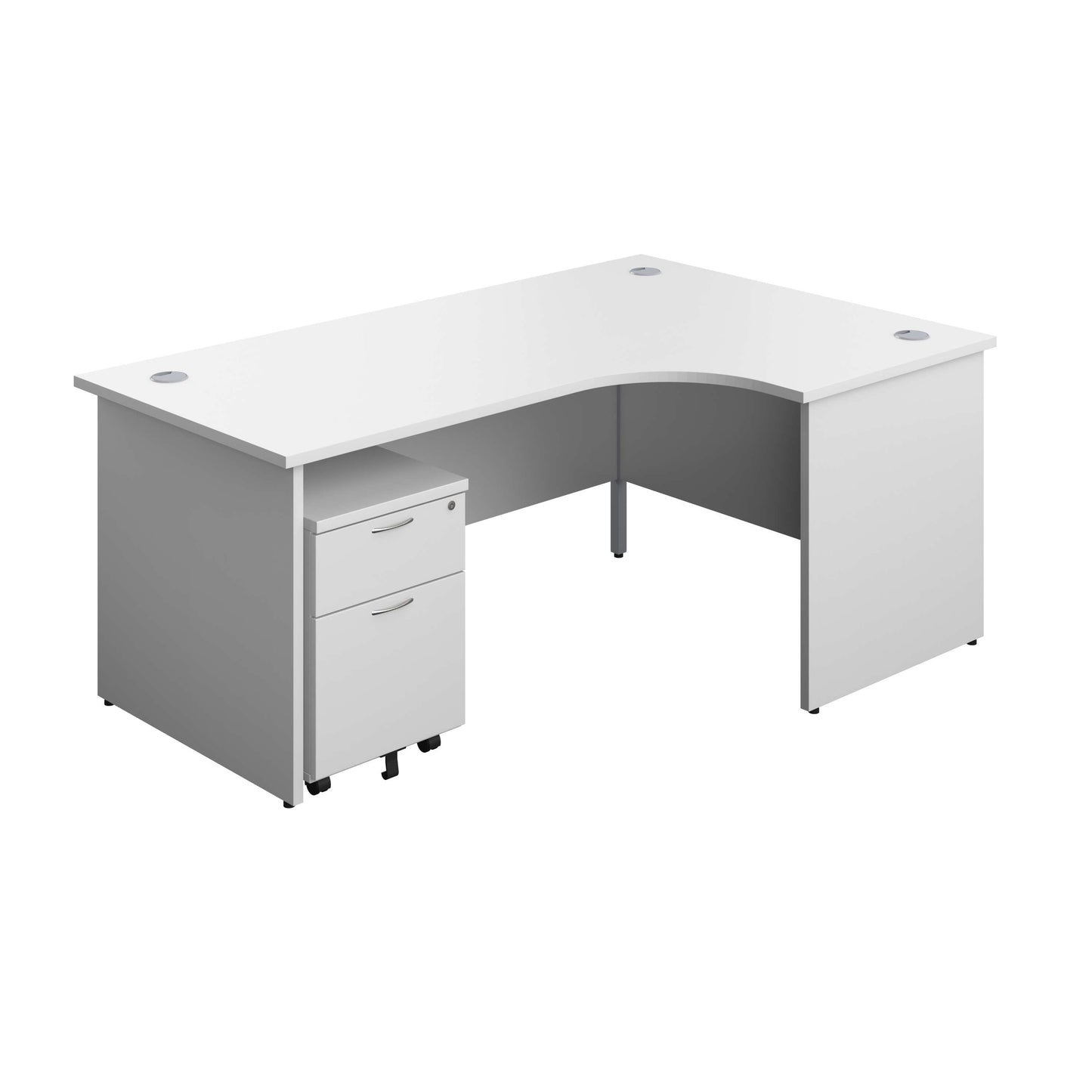 Panel Right Hand Radial Desk + 2 Drawer Mobile Pedestal Bundle (FSC) | 1800X1200 | White/White