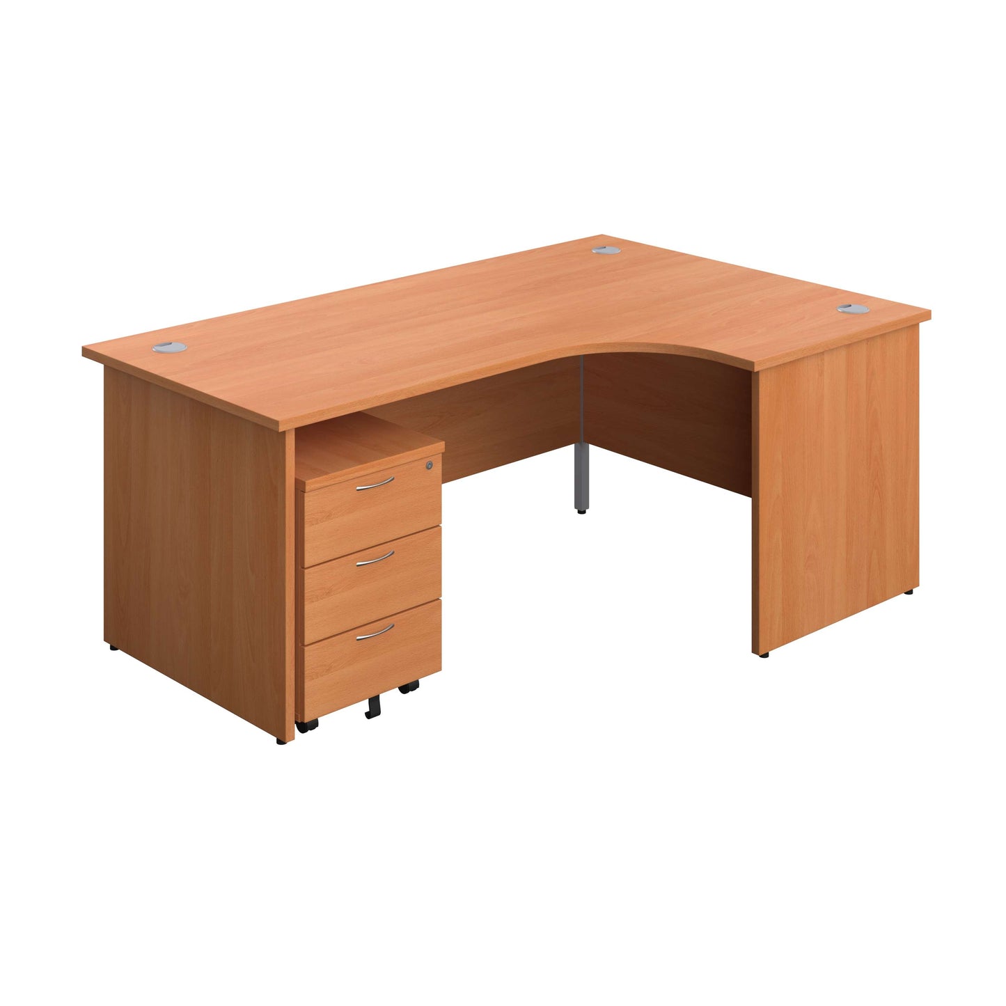 Panel Right Hand Radial Desk + 3 Drawer Mobile Pedestal Bundle (FSC) | 1800X1200 | Beech/Beech