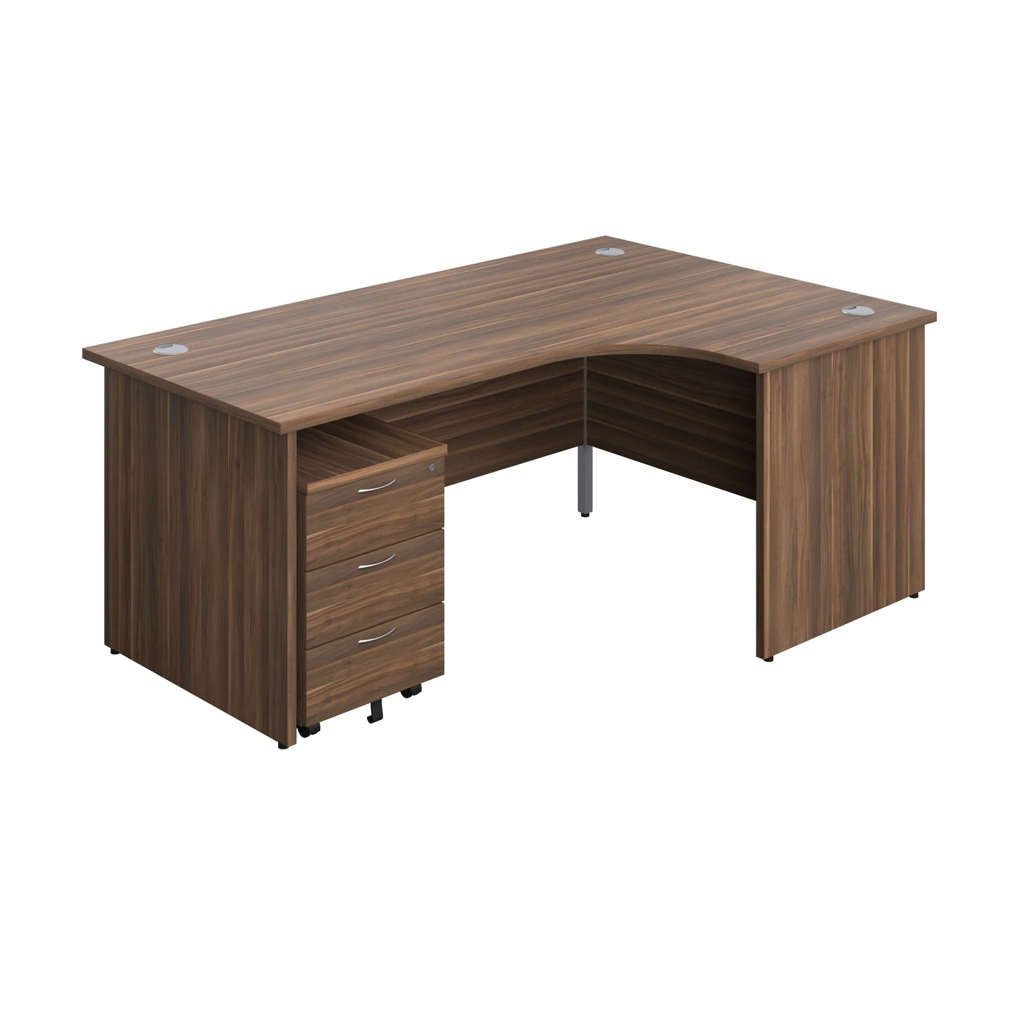 Panel Right Hand Radial Desk + 3 Drawer Mobile Pedestal Bundle (FSC) | 1800X1200 | Dark Walnut/Dark Walnut