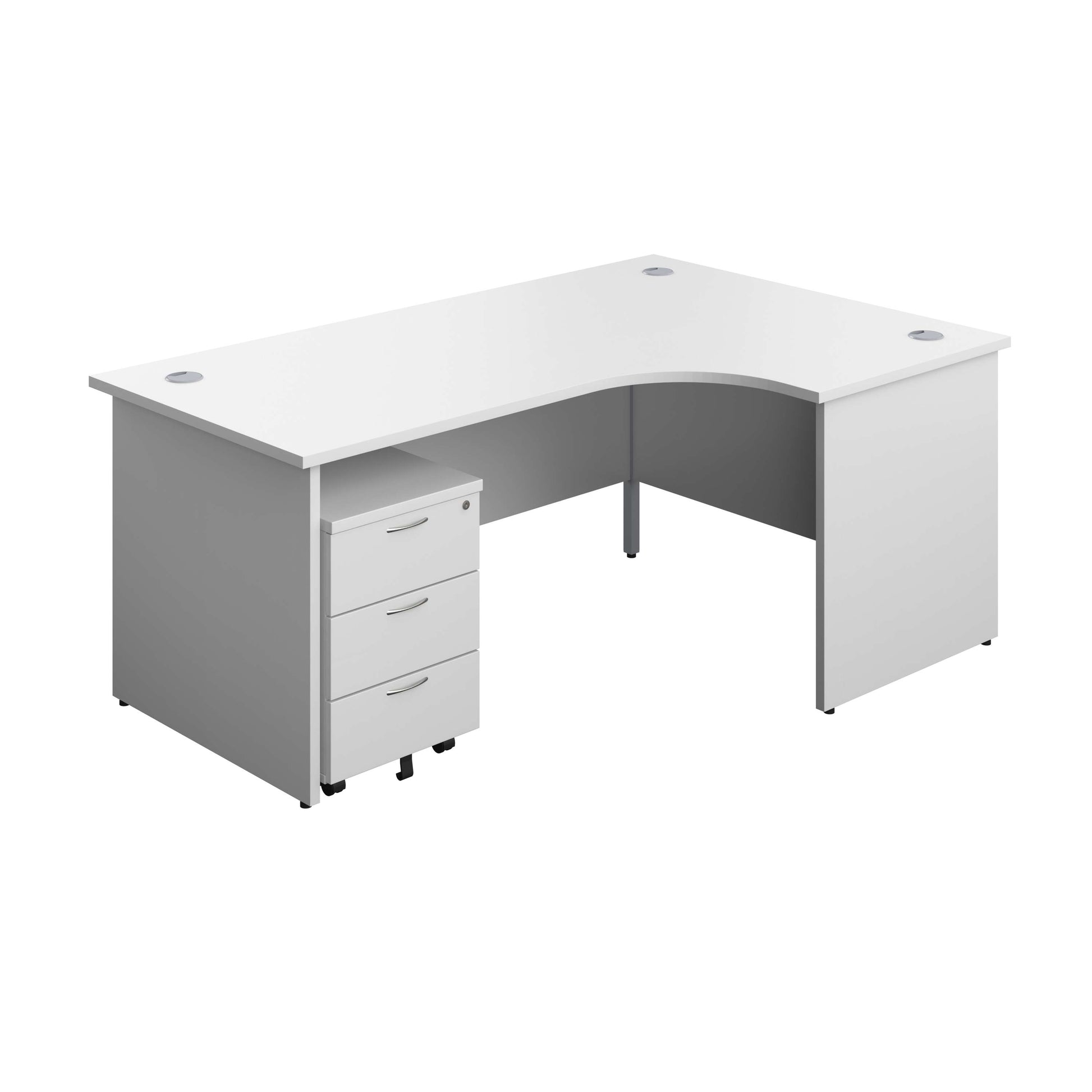 Panel Right Hand Radial Desk + 3 Drawer Mobile Pedestal Bundle (FSC) | 1800X1200 | White/White