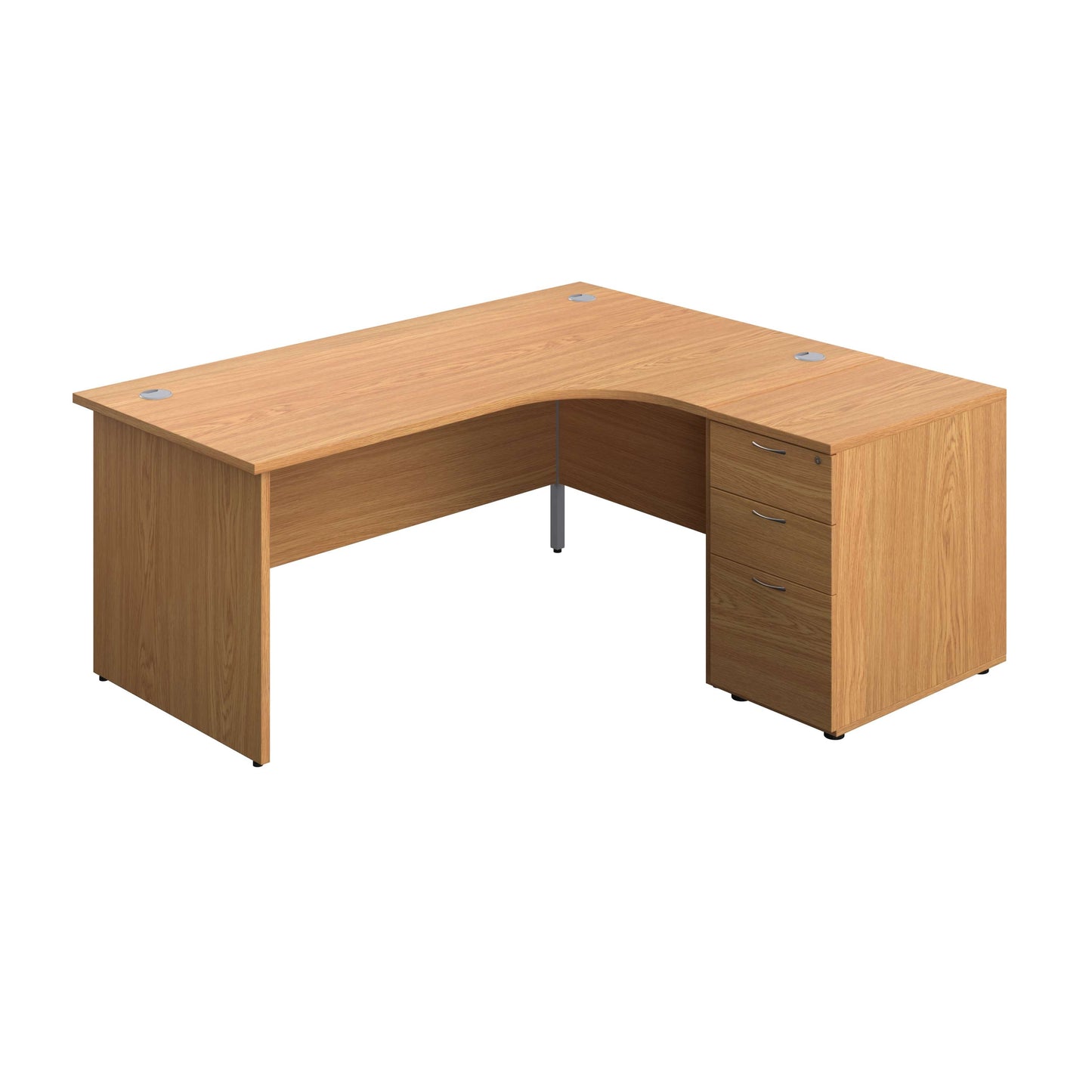 Panel Right Hand Radial Desk + 3 Drawer Desk High Pedestal Bundle (FSC) | 600 Deep Pedestal | 1800X1200 | Nova Oak/Nova Oak