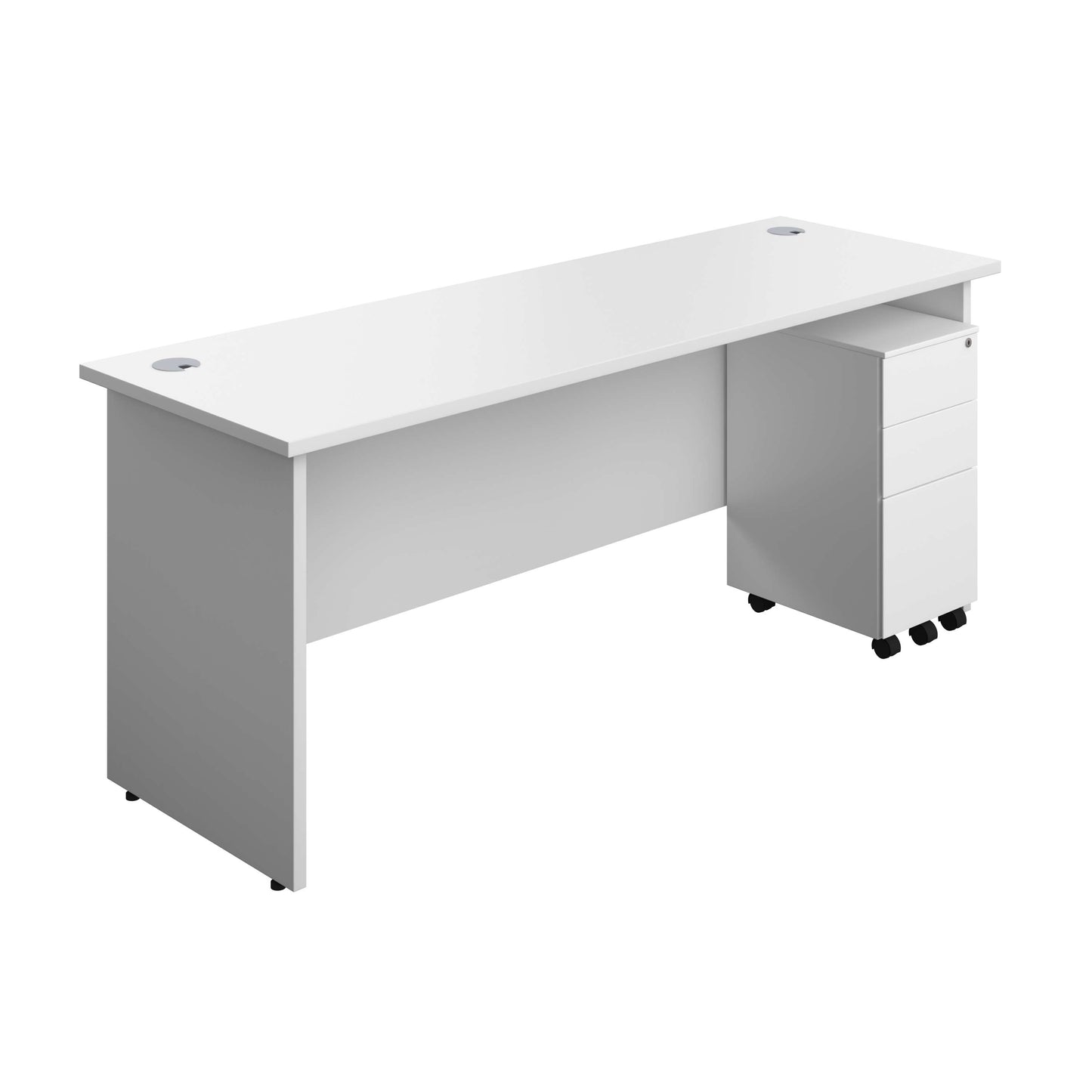 Panel Rectangular Desk + 3 Drawer Slimline Steel Pedestal Bundle (FSC) | 1800X600 | White/White