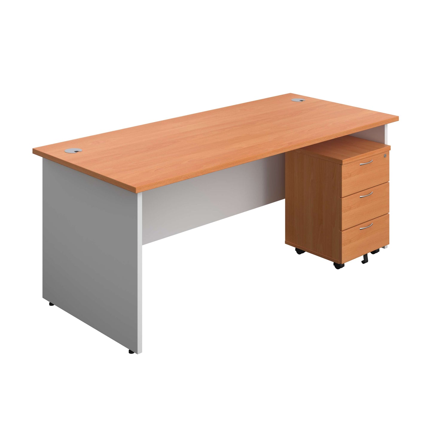 Panel Plus Rectangular Desk + 3 Drawer Mobile Pedestal Bundle (FSC) | 1800X800 | Beech/White