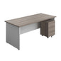 Panel Plus Rectangular Desk + 3 Drawer Mobile Pedestal Bundle (FSC) | 1800X800 | Grey Oak/White