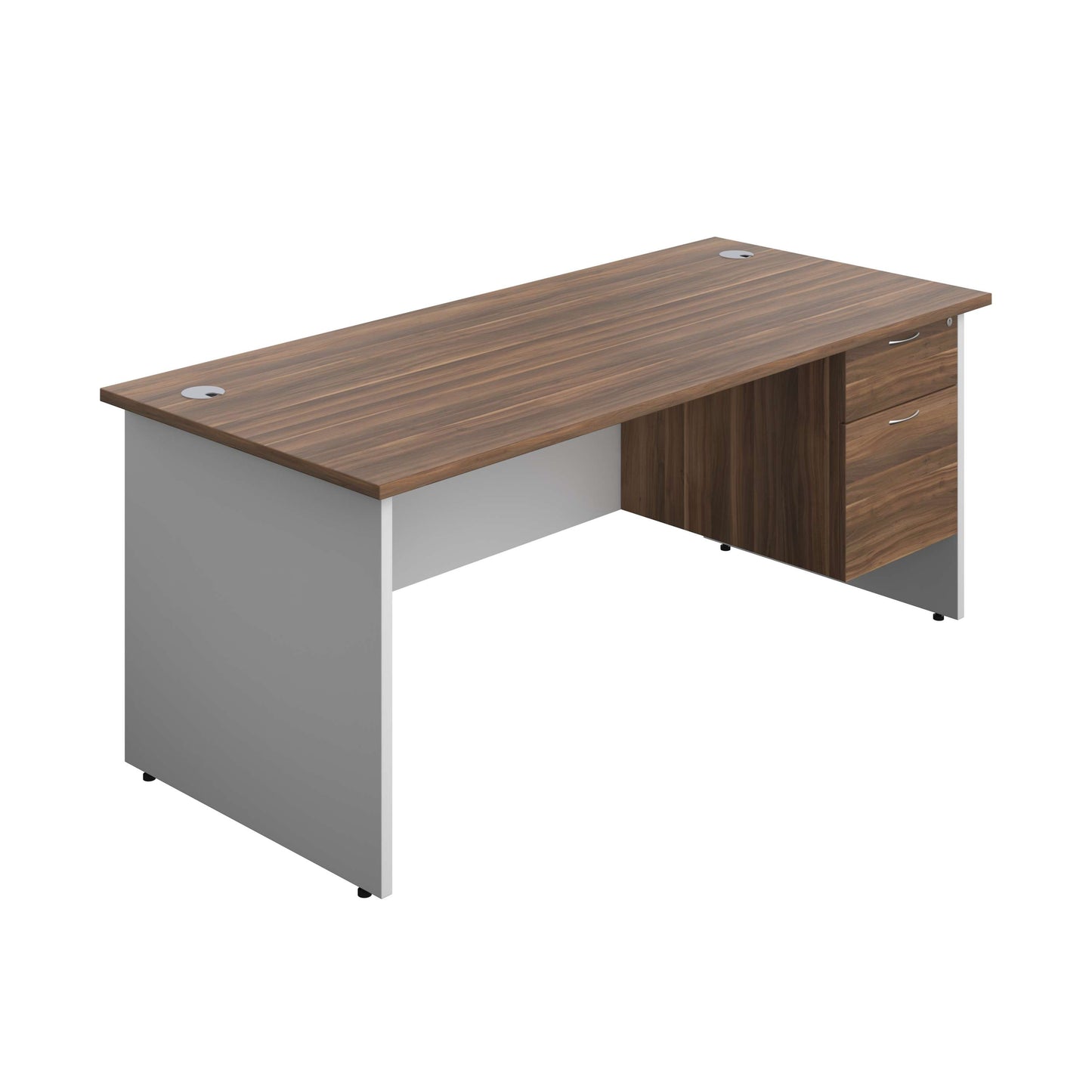 Panel Plus Rectangular Desk + 2 Drawer Fixed Pedestal Bundle (FSC) | 1800X800 | Dark Walnut/White