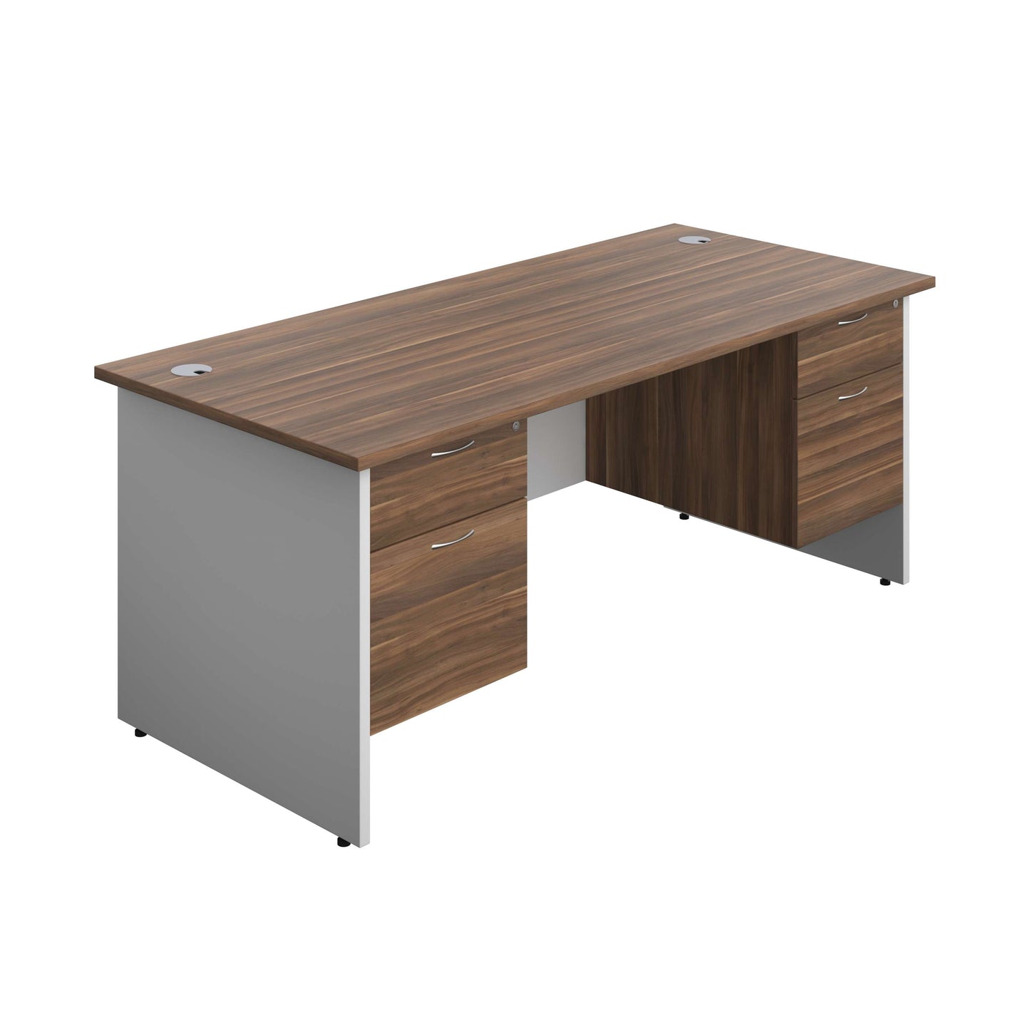 Panel Plus Rectangular Desk + 2 X 2 Drawer Fixed Pedestal Bundle (FSC) | 1800X800 | Dark Walnut/White