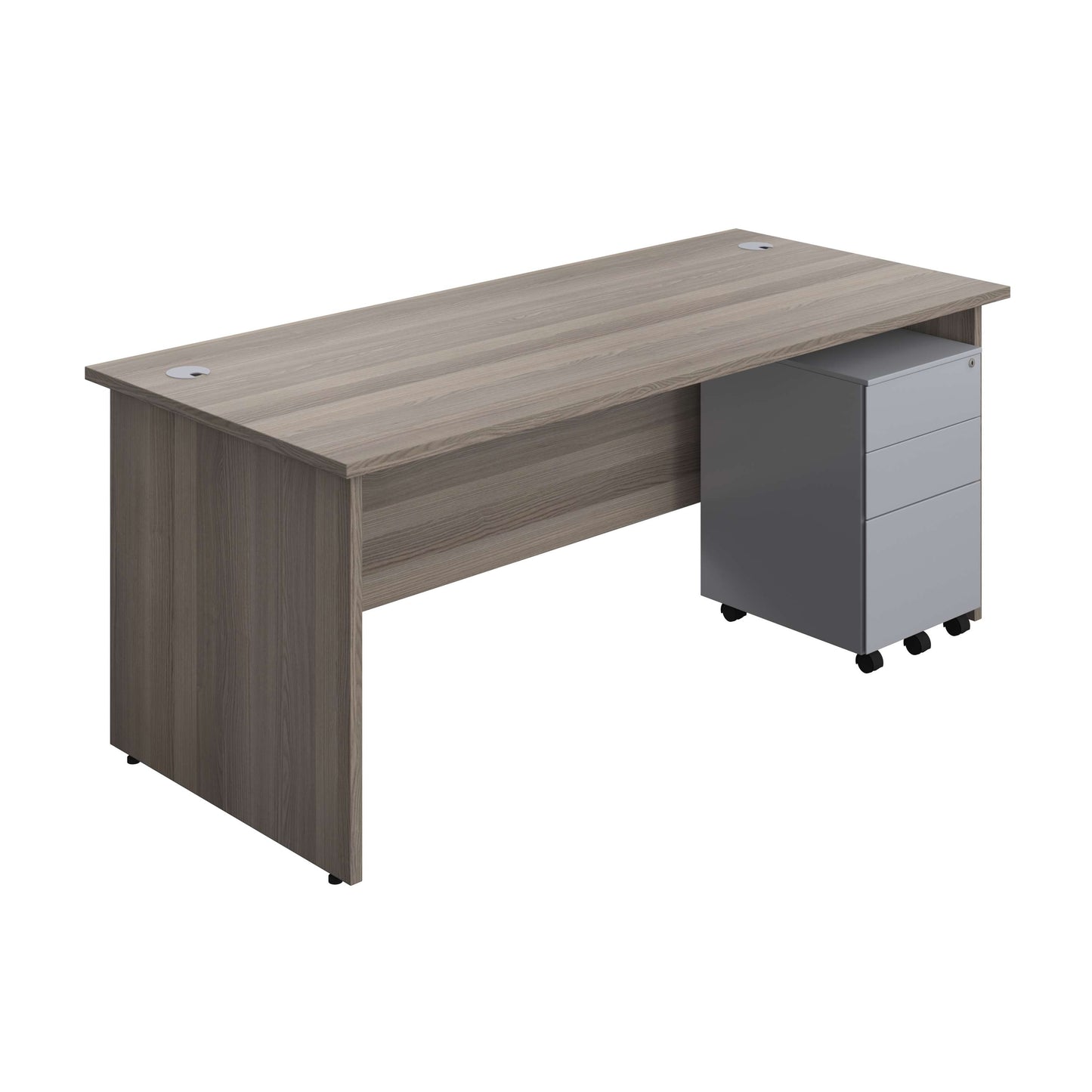 Panel Rectangular Desk + 3 Drawer Steel Pedestal Bundle (FSC) | 1800X800 | Grey Oak/Silver