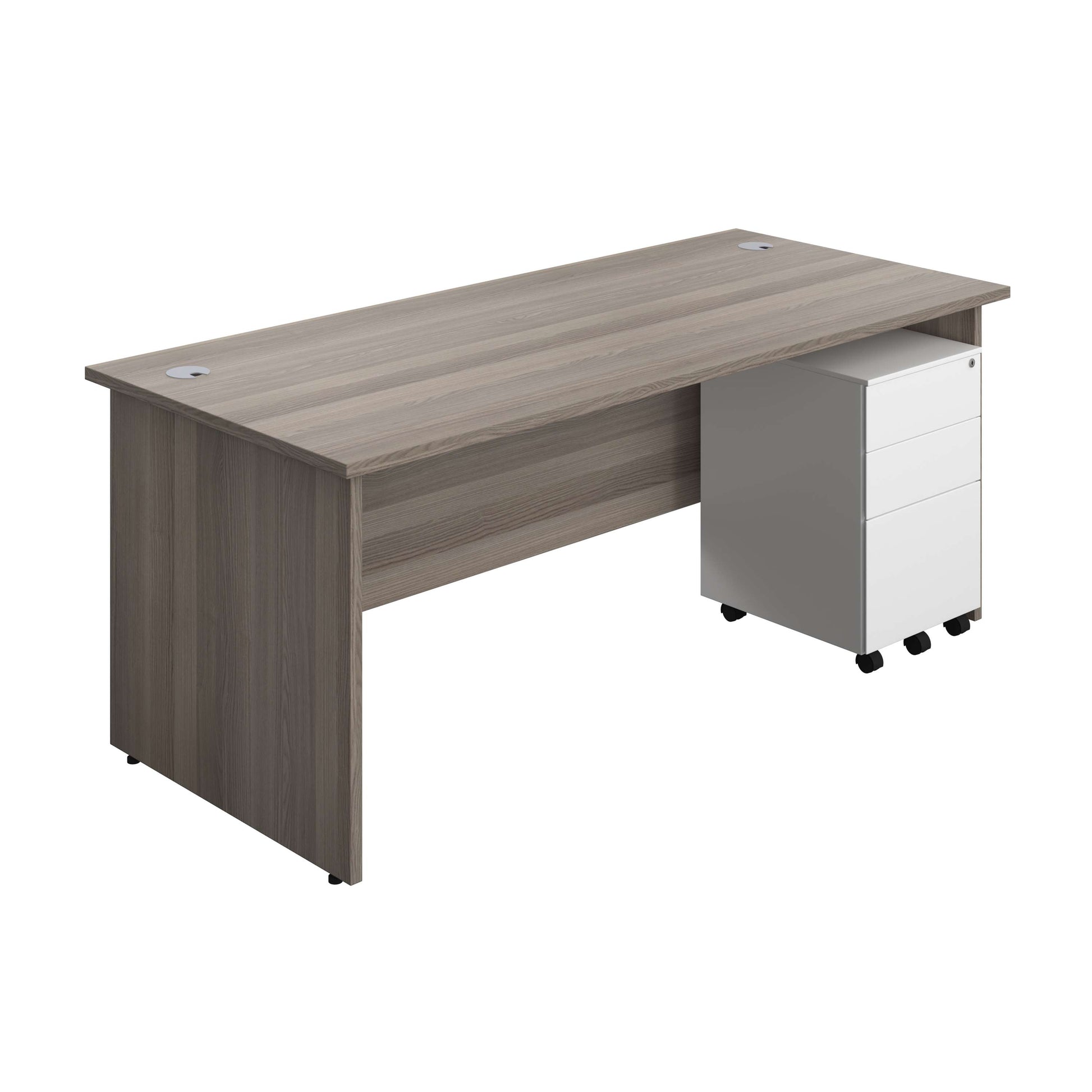 Panel Rectangular Desk + 3 Drawer Steel Pedestal Bundle (FSC) | 1800X800 | Grey Oak/White