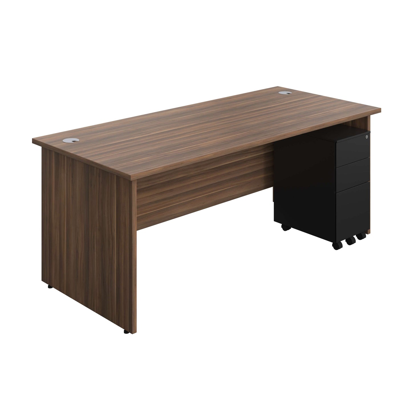 Panel Rectangular Desk + 3 Drawer Slimline Steel Pedestal Bundle (FSC) | 1800X800 | Dark Walnut/Black