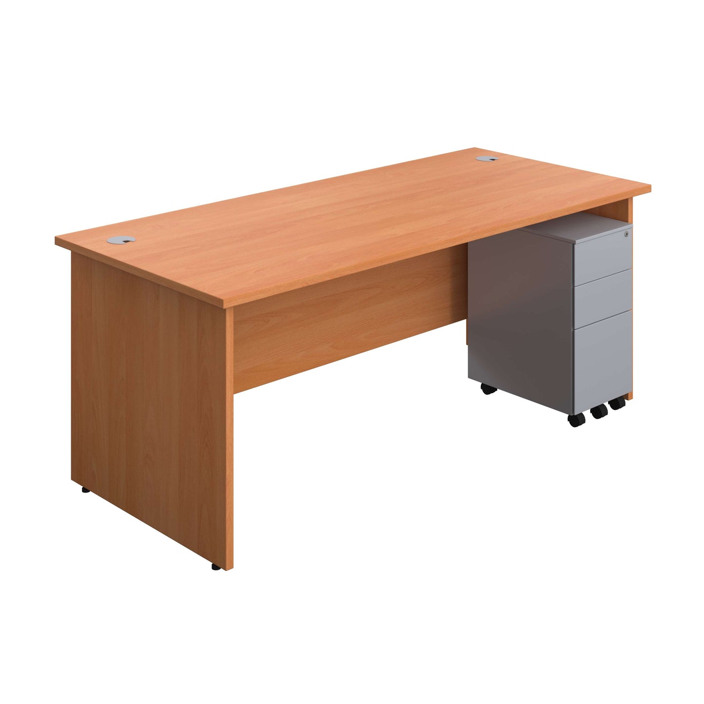 Panel Rectangular Desk + 3 Drawer Slimline Steel Pedestal Bundle (FSC) | 1800X800 | Beech/Silver