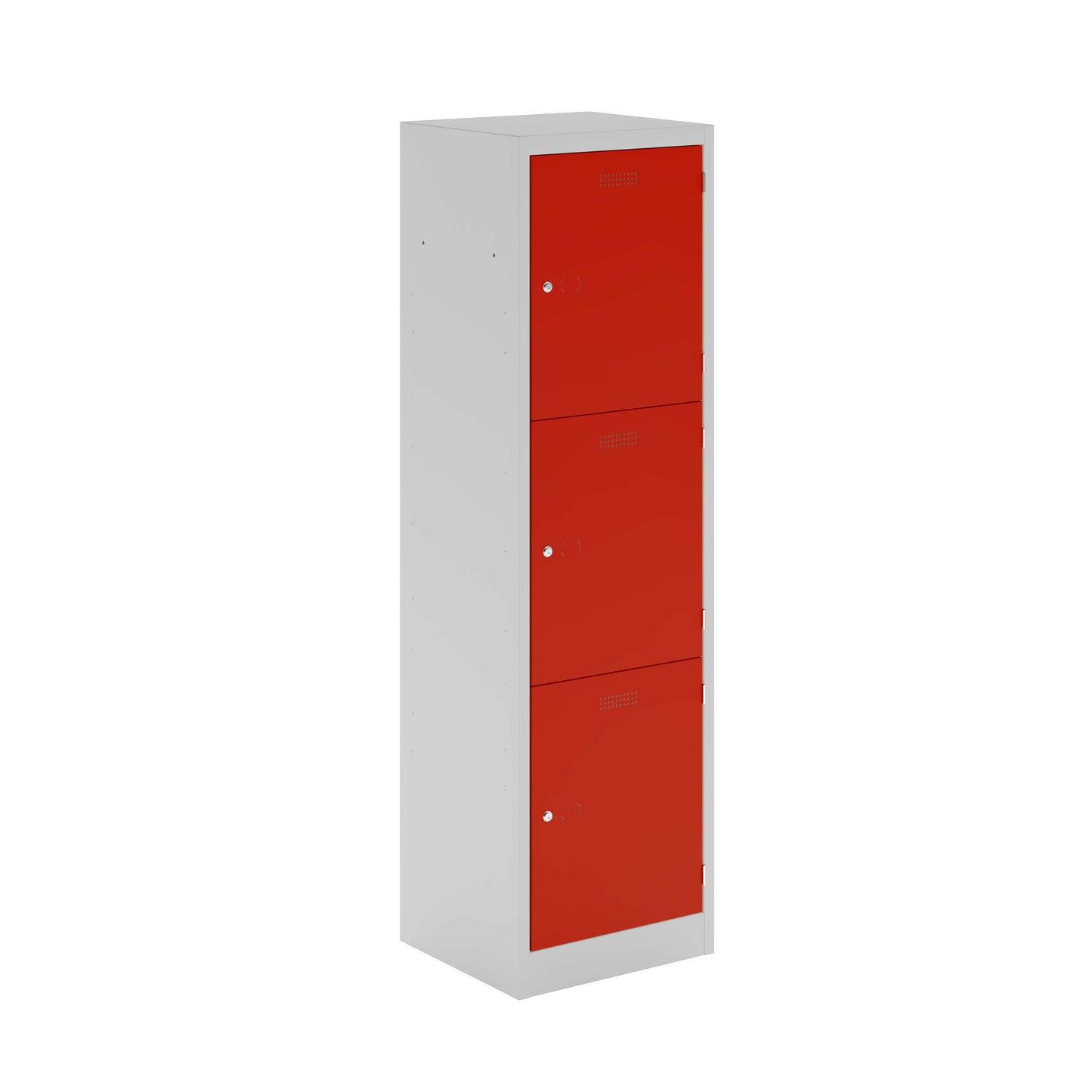 Lower Height Locker | 1370 X 300 X 450 | 3 Door | Light Grey/Cardinal Red