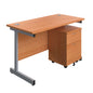 Single Upright Rectangular Desk + Mobile 2 Drawer Pedestal (FSC) | 1200 X 600 | Beech/Silver