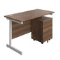 Single Upright Rectangular Desk + Mobile 2 Drawer Pedestal (FSC) | 1200 X 600 | Dark Walnut/White