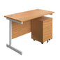 Single Upright Rectangular Desk + Mobile 2 Drawer Pedestal (FSC) | 1200 X 600 | Nova Oak/White