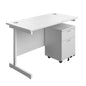 Single Upright Rectangular Desk + Mobile 2 Drawer Pedestal (FSC) | 1200 X 600 | White/White