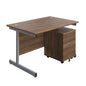 Single Upright Rectangular Desk + Mobile 2 Drawer Pedestal (FSC) | 1200 X 800 | Dark Walnut/Silver