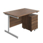 Single Upright Rectangular Desk + Mobile 2 Drawer Pedestal (FSC) | 1200 X 800 | Dark Walnut/White