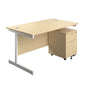 Single Upright Rectangular Desk + Mobile 2 Drawer Pedestal (FSC) | 1200 X 800 | Maple/White