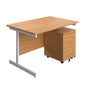 Single Upright Rectangular Desk + Mobile 2 Drawer Pedestal (FSC) | 1200 X 800 | Nova Oak/White