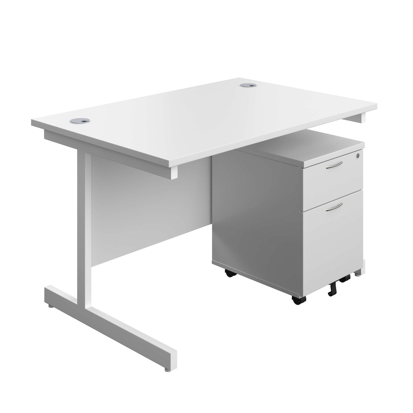 Single Upright Rectangular Desk + Mobile 2 Drawer Pedestal (FSC) | 1200 X 800 | White/White